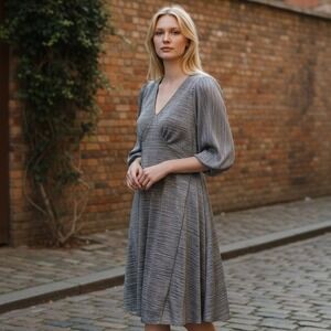 Velvet Torch Women's 3/4 Sleeves Horizontal Stripe Maxi Dress Silver/Grey Size M